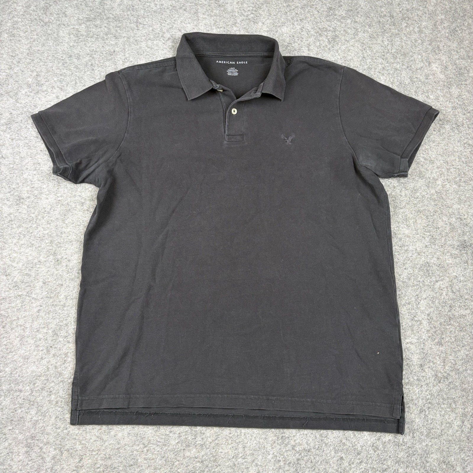 American Eagle Polo Shirt Mens Large L Black Short Sleeve Eagle Y2k Skater Surf